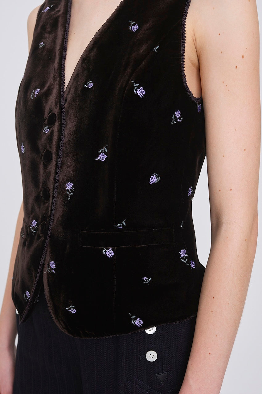 ROSE EMBROIDERED VELVET GILET - FETICO