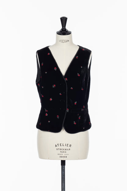 ROSE EMBROIDERED VELVET GILET - FETICO