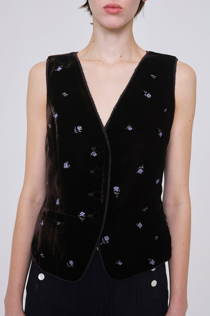 ROSE EMBROIDERED VELVET GILET - FETICO