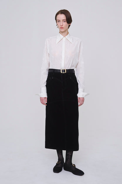 FLOCKED DENIM BACK FLARE SKIRT - FETICO