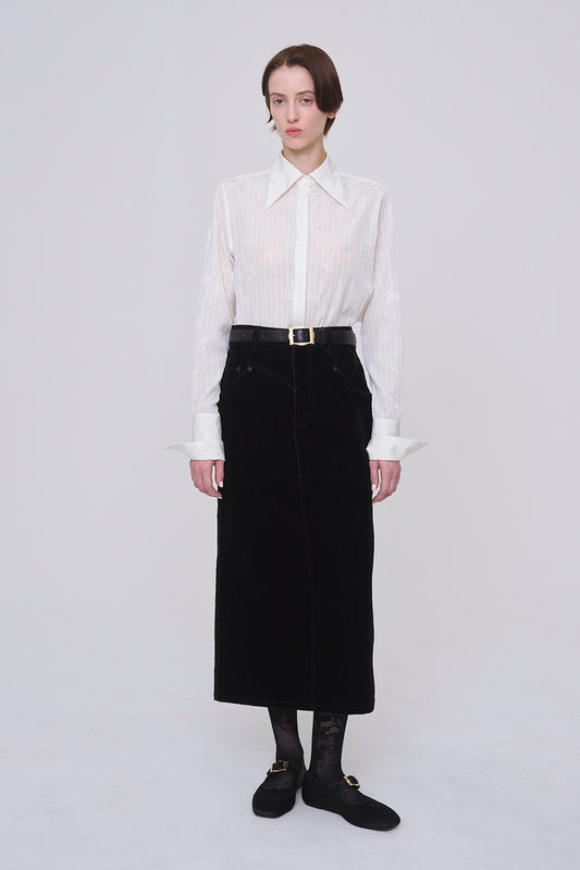 FLOCKED DENIM BACK FLARE SKIRT - FETICO