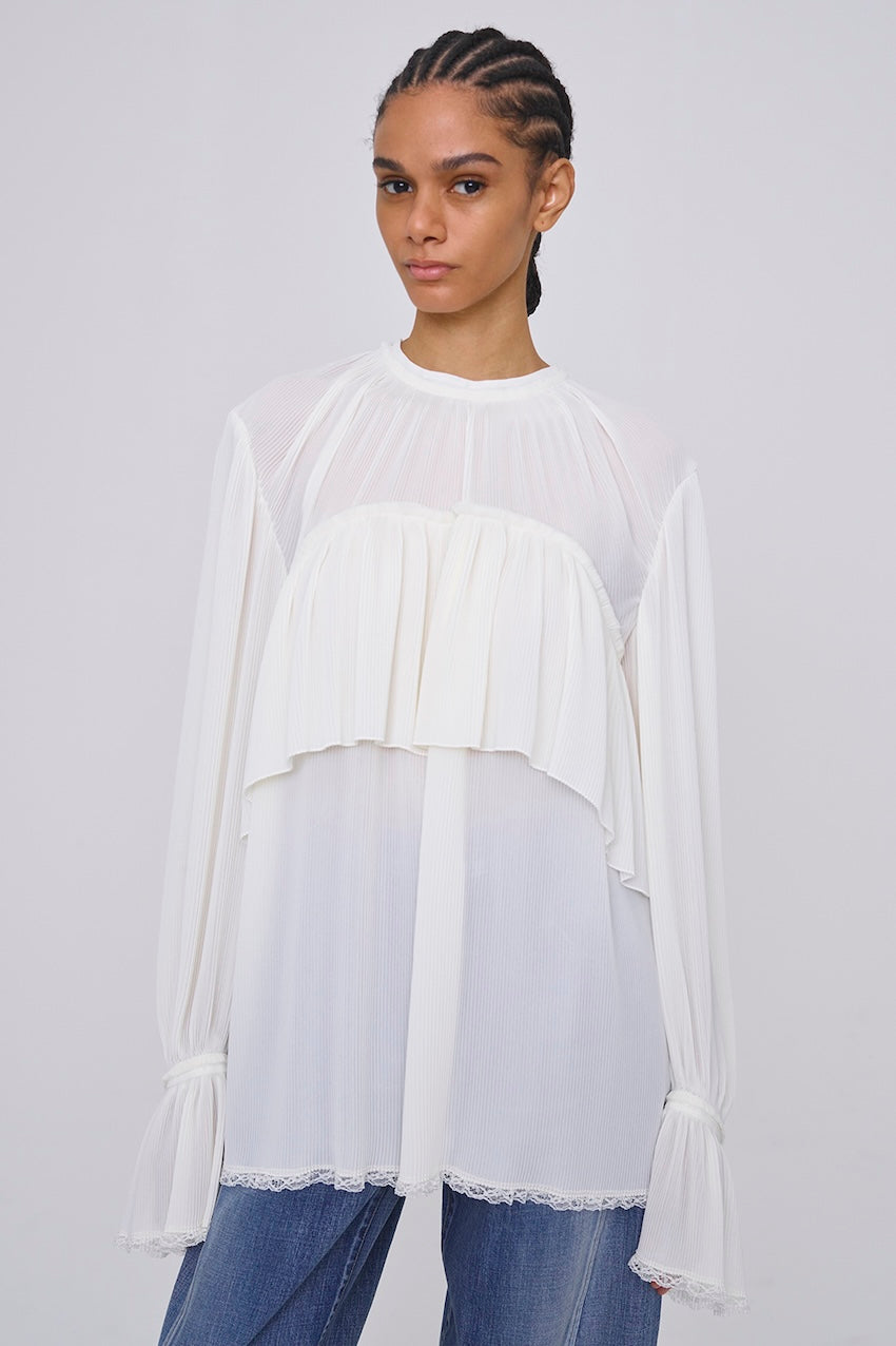 SHEER GEORGETTE PLEATED BLOUSE - FETICO