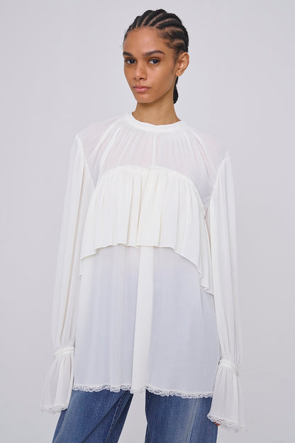 SHEER GEORGETTE PLEATED BLOUSE - FETICO