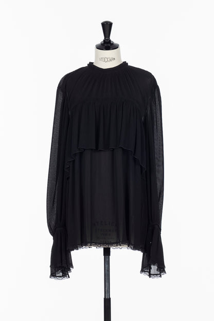 SHEER GEORGETTE PLEATED BLOUSE - FETICO