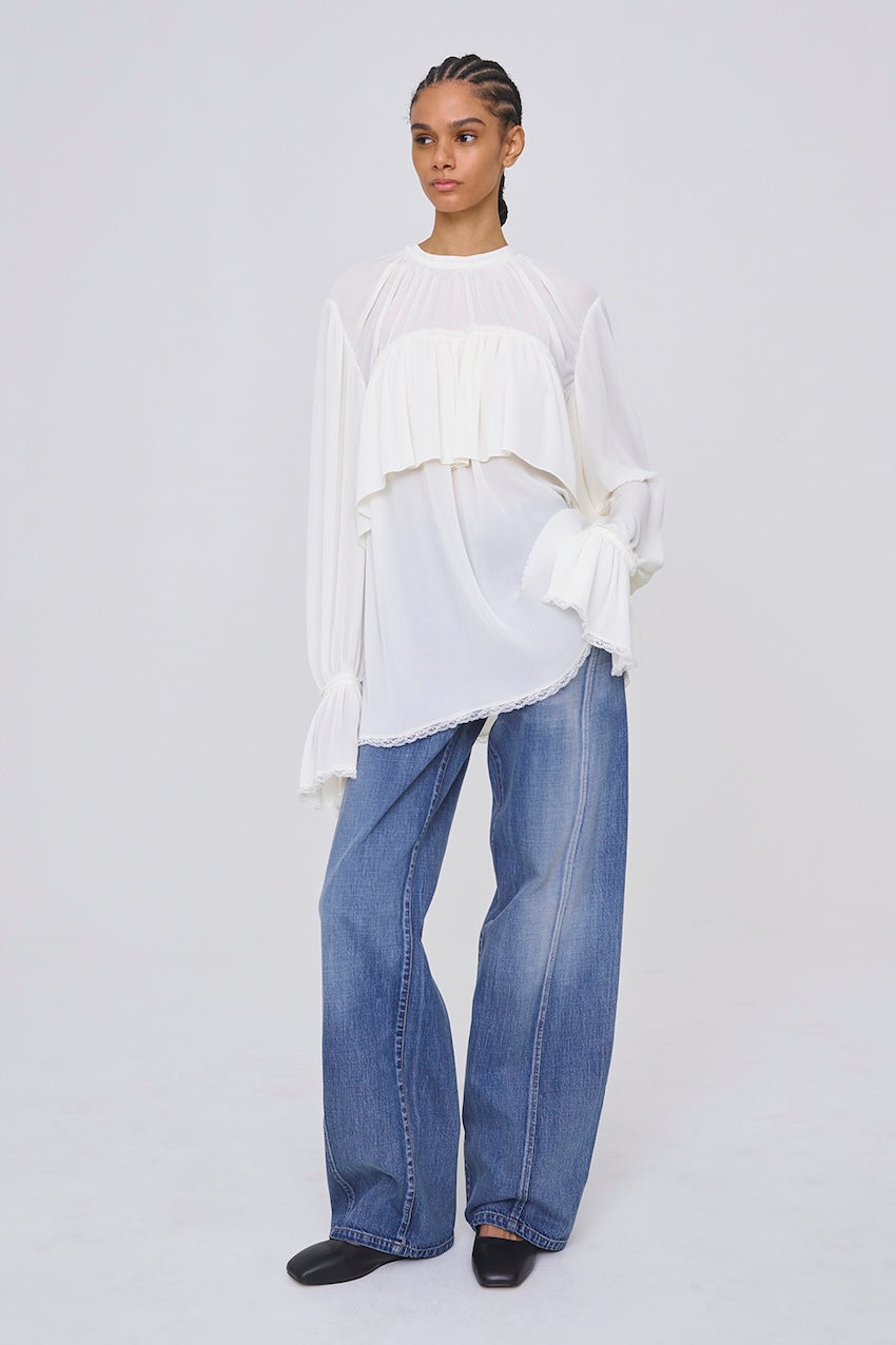 SHEER GEORGETTE PLEATED BLOUSE - FETICO
