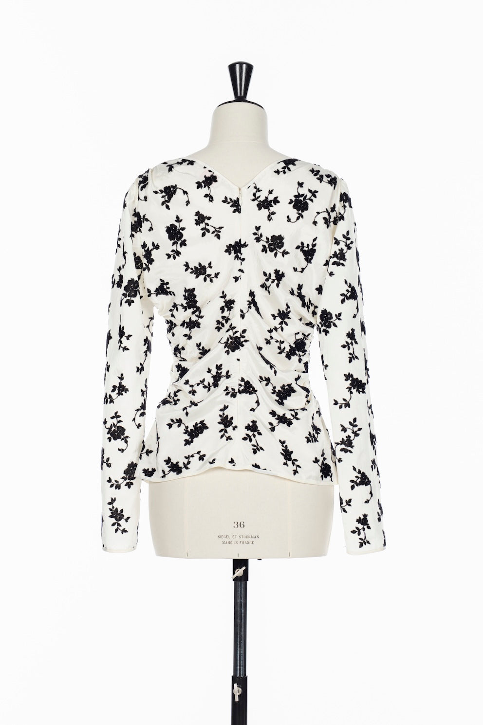 FLOCKED ROSE PRINT GATHERED BLOUSE - FETICO