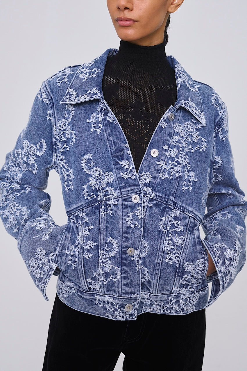LACE JACQUARD SKIPPER DENIM JACKET - FETICO