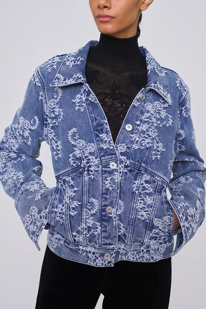 LACE JACQUARD SKIPPER DENIM JACKET - FETICO