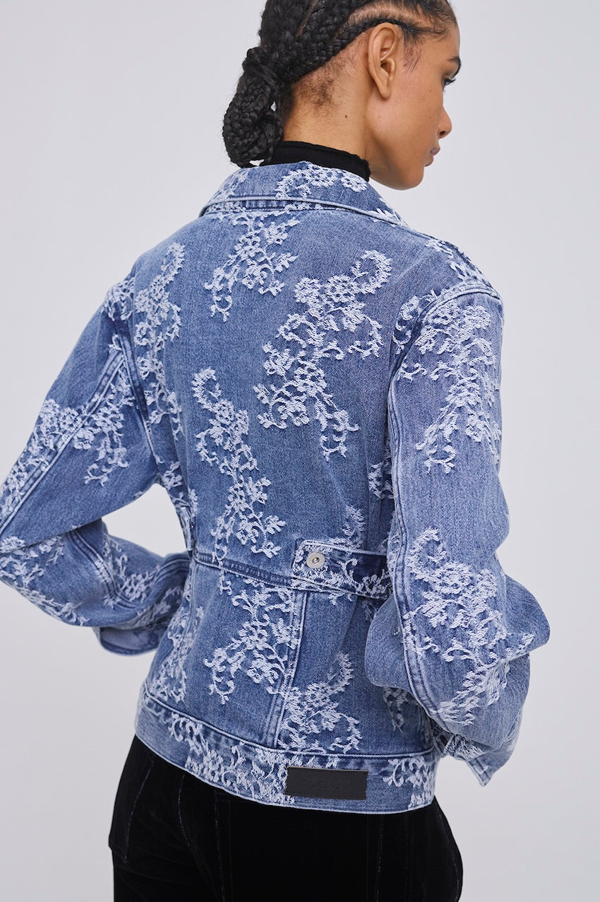 LACE JACQUARD SKIPPER DENIM JACKET - FETICO