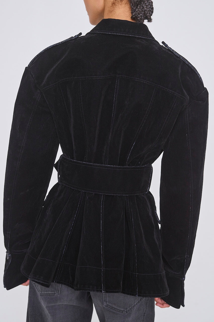 FLOCKED DENIM BELTED JACKET - FETICO