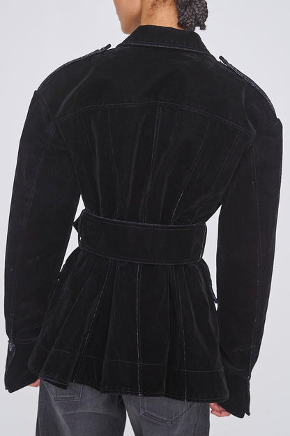 FLOCKED DENIM BELTED JACKET - FETICO