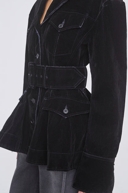 FLOCKED DENIM BELTED JACKET - FETICO