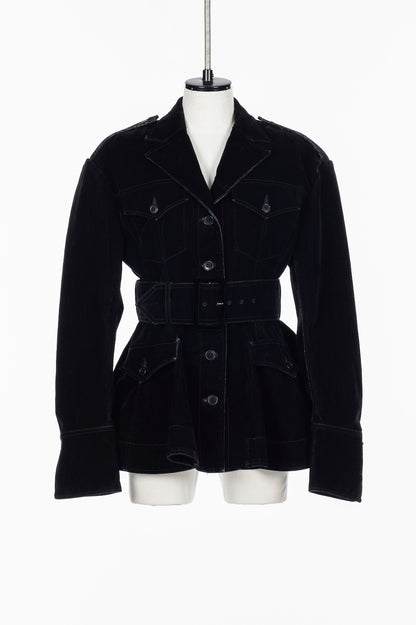 FLOCKED DENIM BELTED JACKET - FETICO