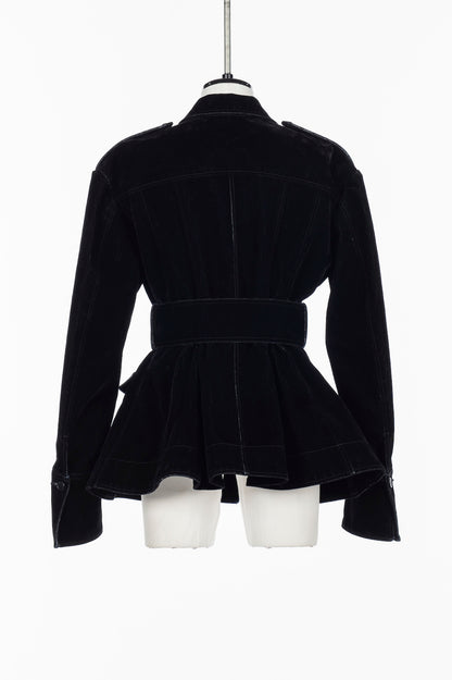 FLOCKED DENIM BELTED JACKET - FETICO