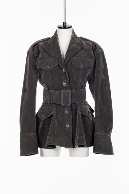 FLOCKED DENIM BELTED JACKET - FETICO