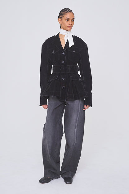 FLOCKED DENIM BELTED JACKET - FETICO