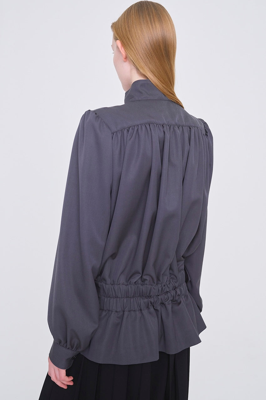 FINE WOOL SUITING GATHERED BELTED BLOUSON - FETICO