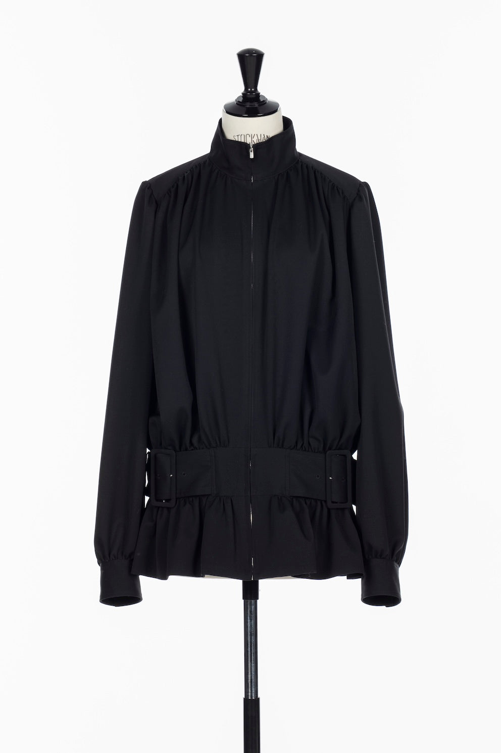 FINE WOOL SUITING GATHERED BELTED BLOUSON - FETICO