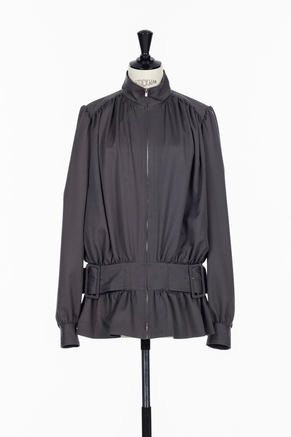 FINE WOOL SUITING GATHERED BELTED BLOUSON - FETICO