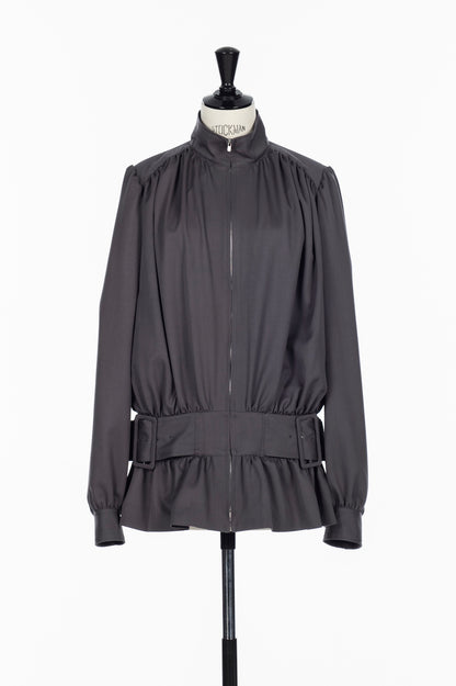 FINE WOOL SUITING GATHERED BELTED BLOUSON - FETICO