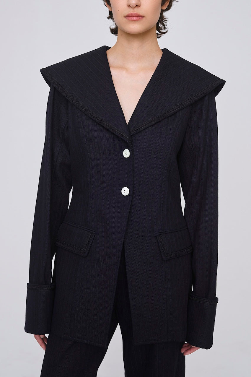 STRIPE JAQUARD DENIM SAILOR JACKET - FETICO