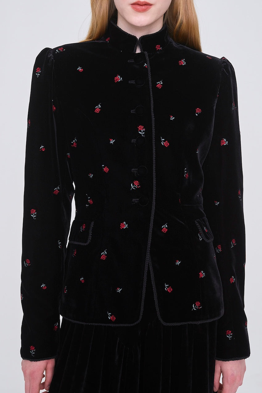 ROSE EMBROIDERED VELVET JACKET - FETICO