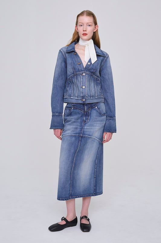 ORGANIC COTTON DENIM BACK FLARE SKIRT - FETICO