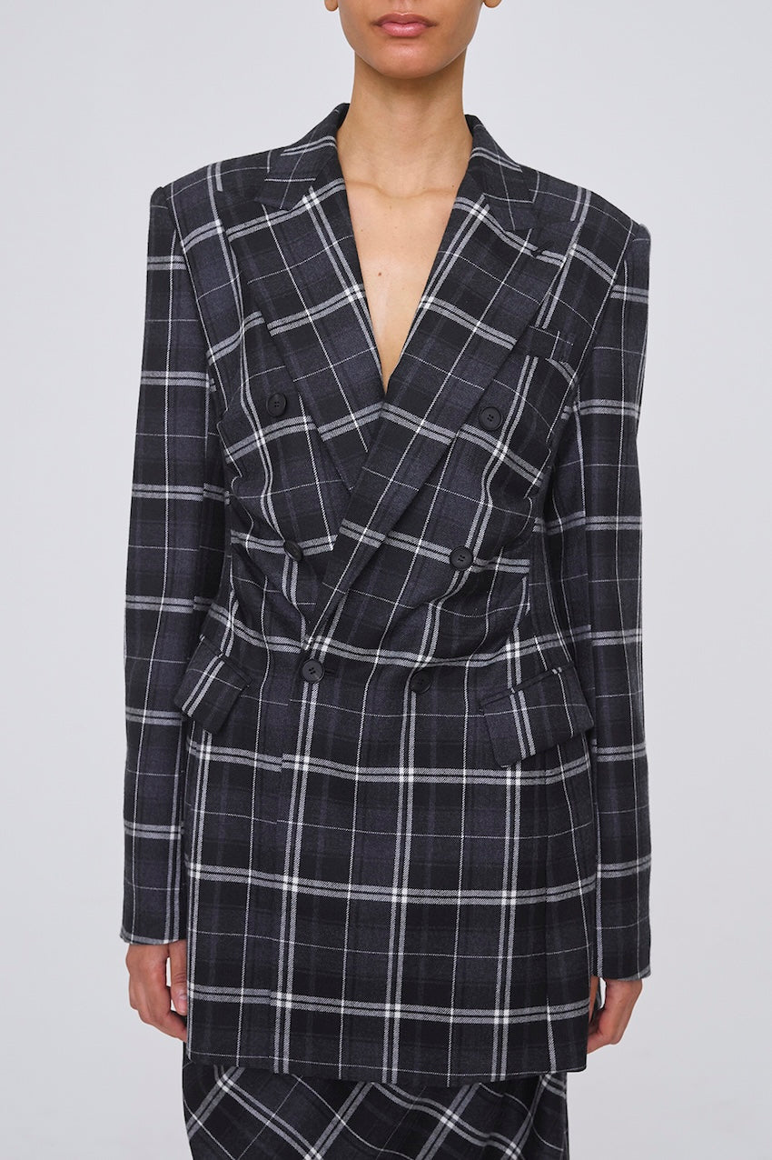 WOOL CHECK DOUBLE BREASTED JACKET - FETICO