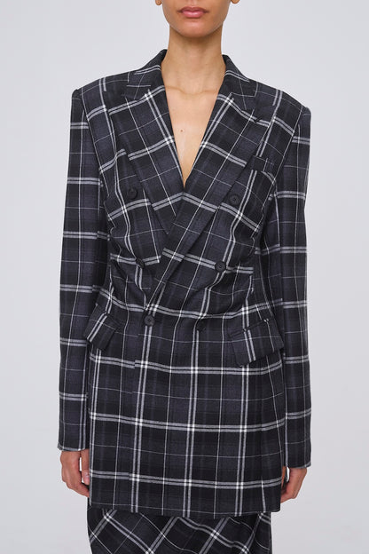 WOOL CHECK DOUBLE BREASTED JACKET - FETICO