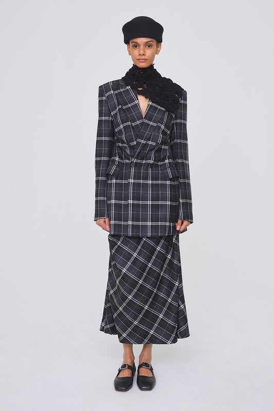 WOOL CHECK DOUBLE BREASTED JACKET - FETICO