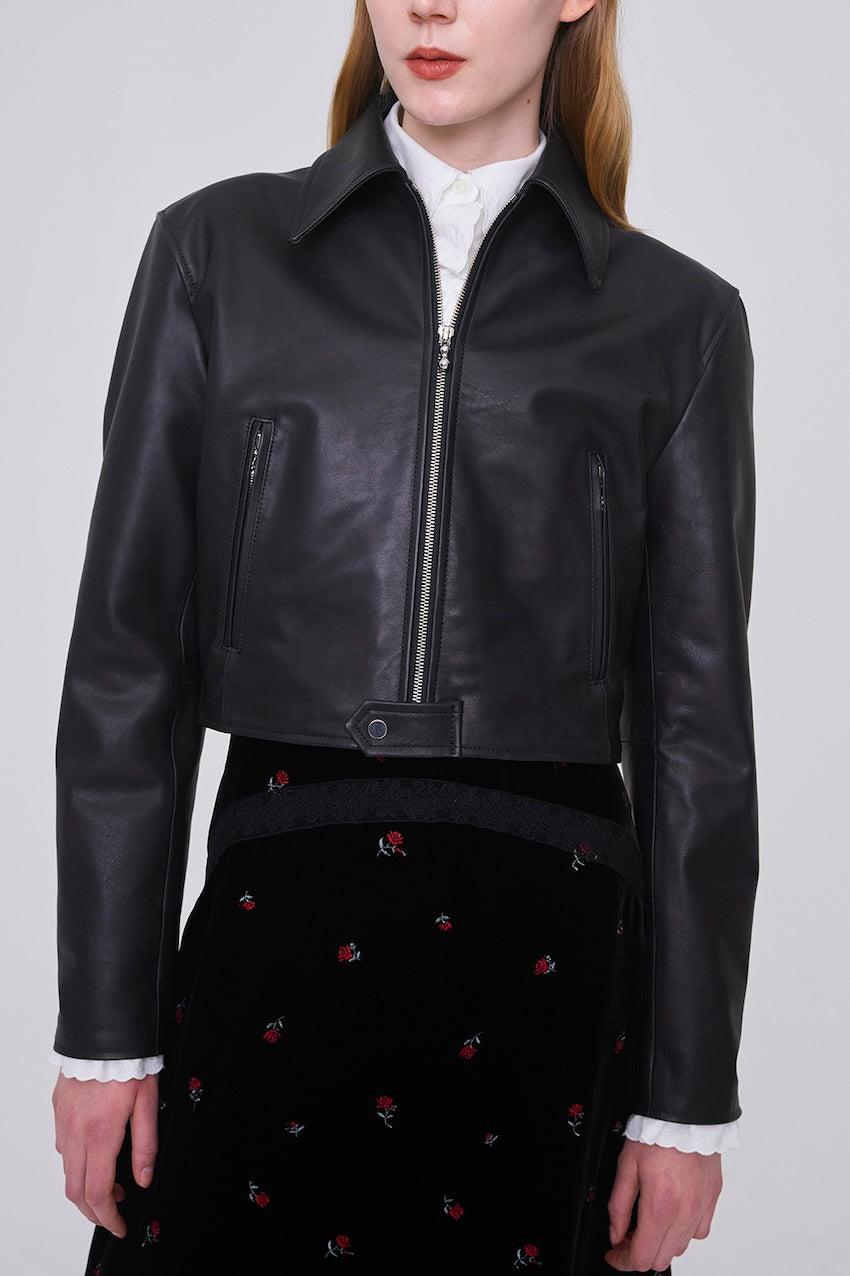 LEATHER SHORT ZIP JACKET - FETICO