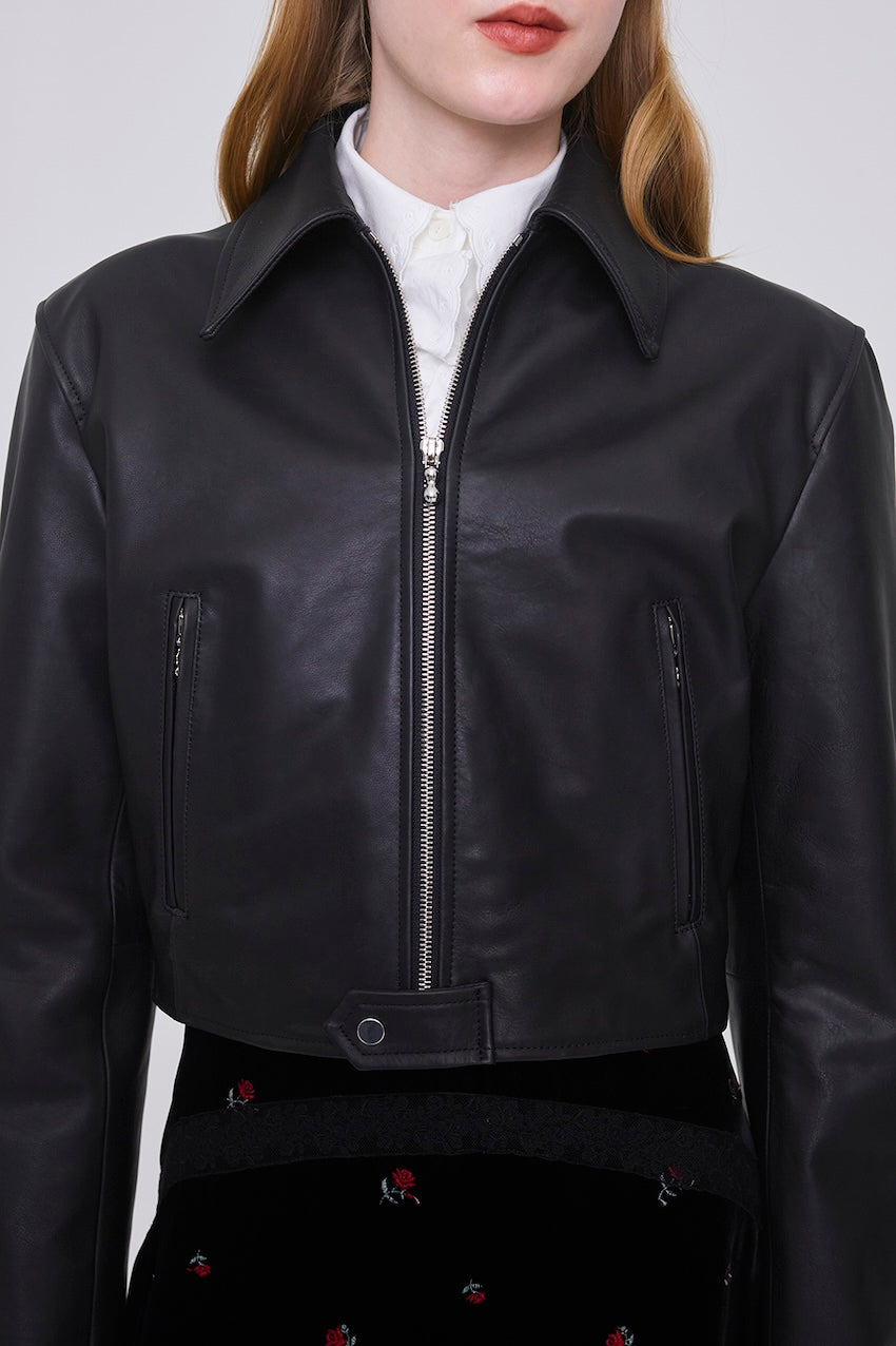 LEATHER SHORT ZIP JACKET - FETICO