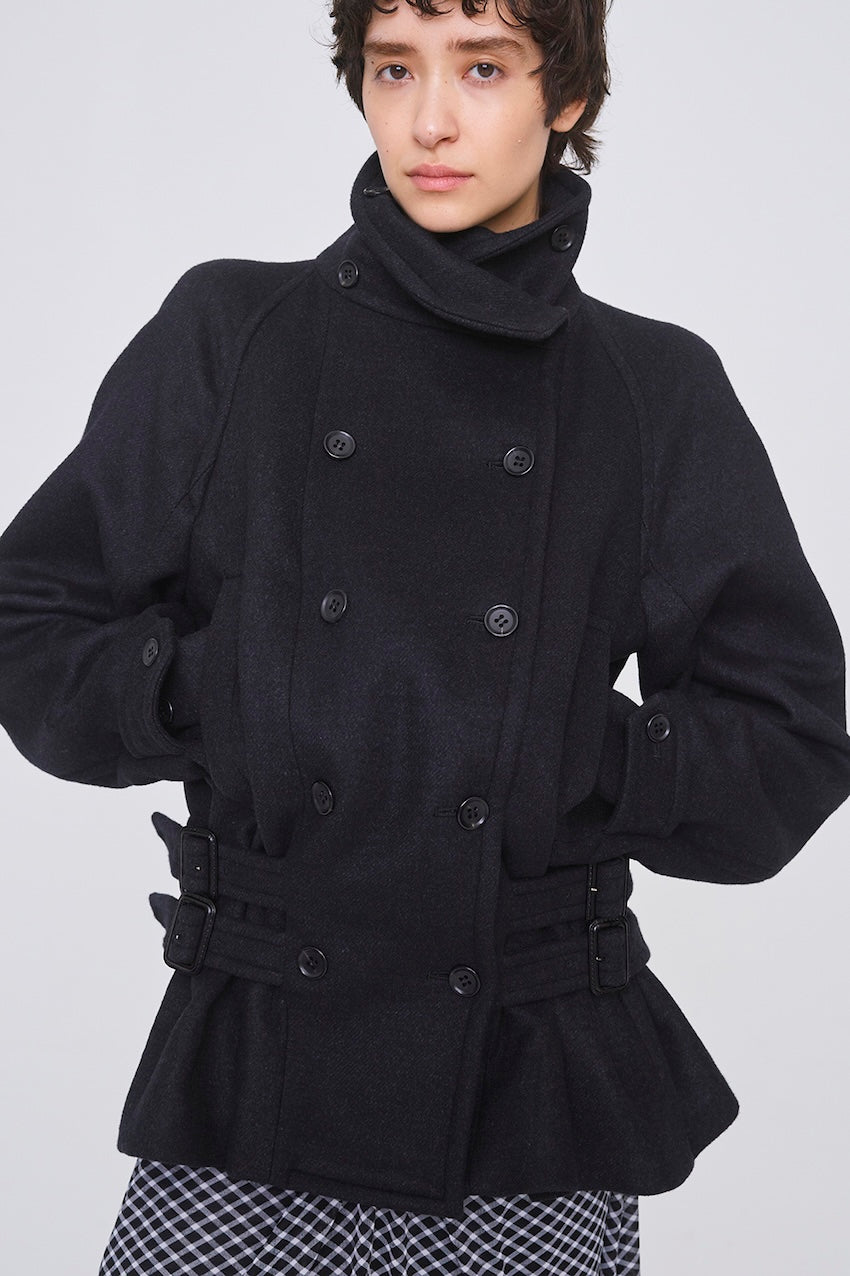 WOOL MELTON LOOP SHORT TRENCH JACKET - FETICO