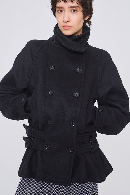 WOOL MELTON LOOP SHORT TRENCH JACKET - FETICO