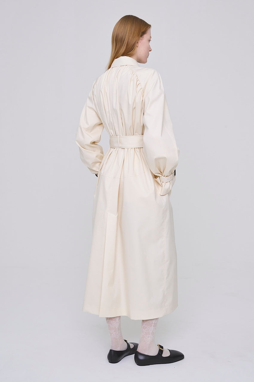 COTTON TWILL GATHERED SOUTIEN COLLAR COAT - FETICO