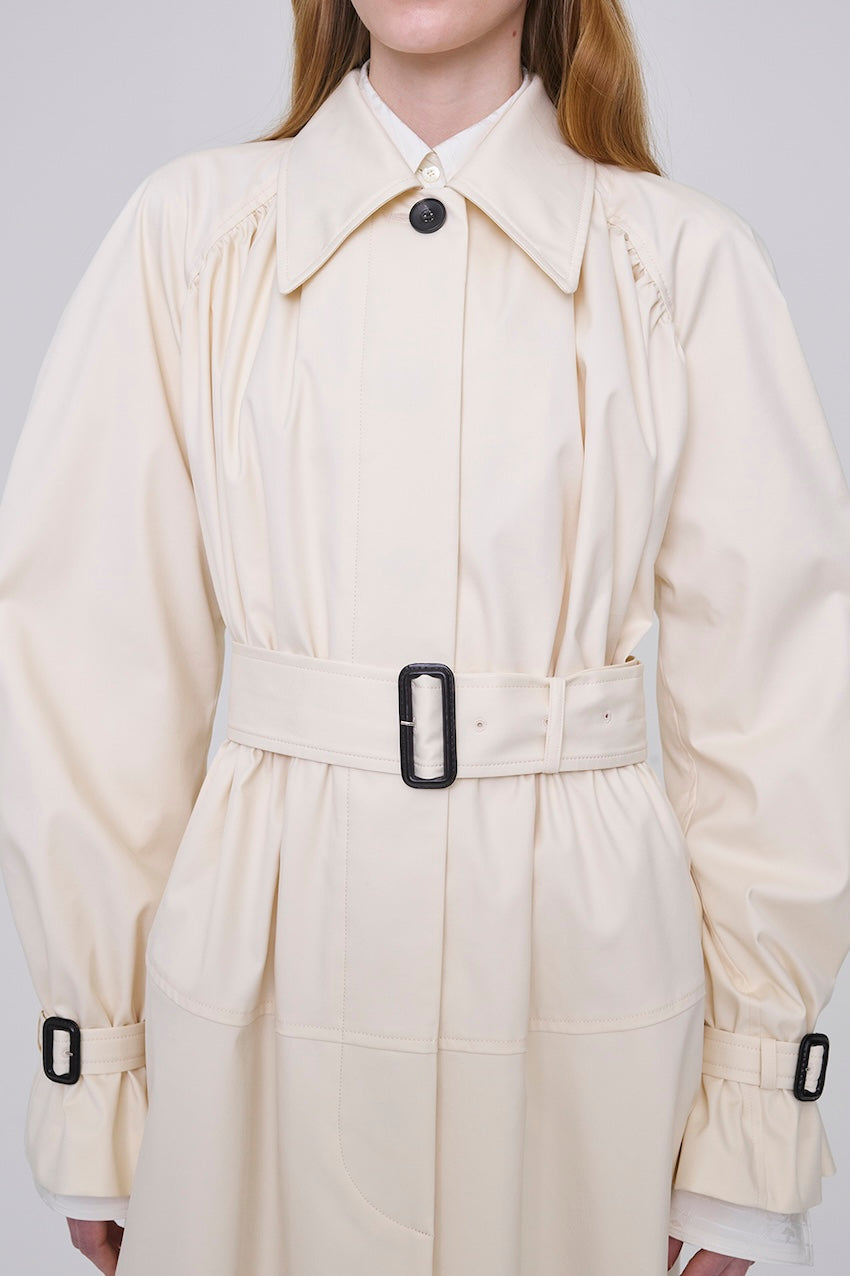 COTTON TWILL GATHERED SOUTIEN COLLAR COAT - FETICO