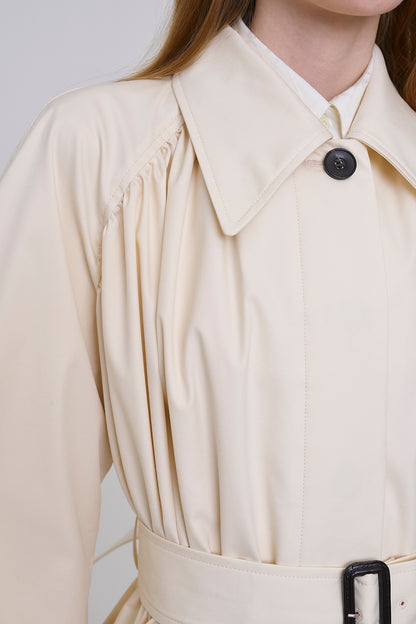 COTTON TWILL GATHERED SOUTIEN COLLAR COAT - FETICO