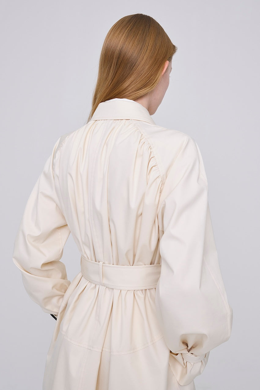 COTTON TWILL GATHERED SOUTIEN COLLAR COAT - FETICO