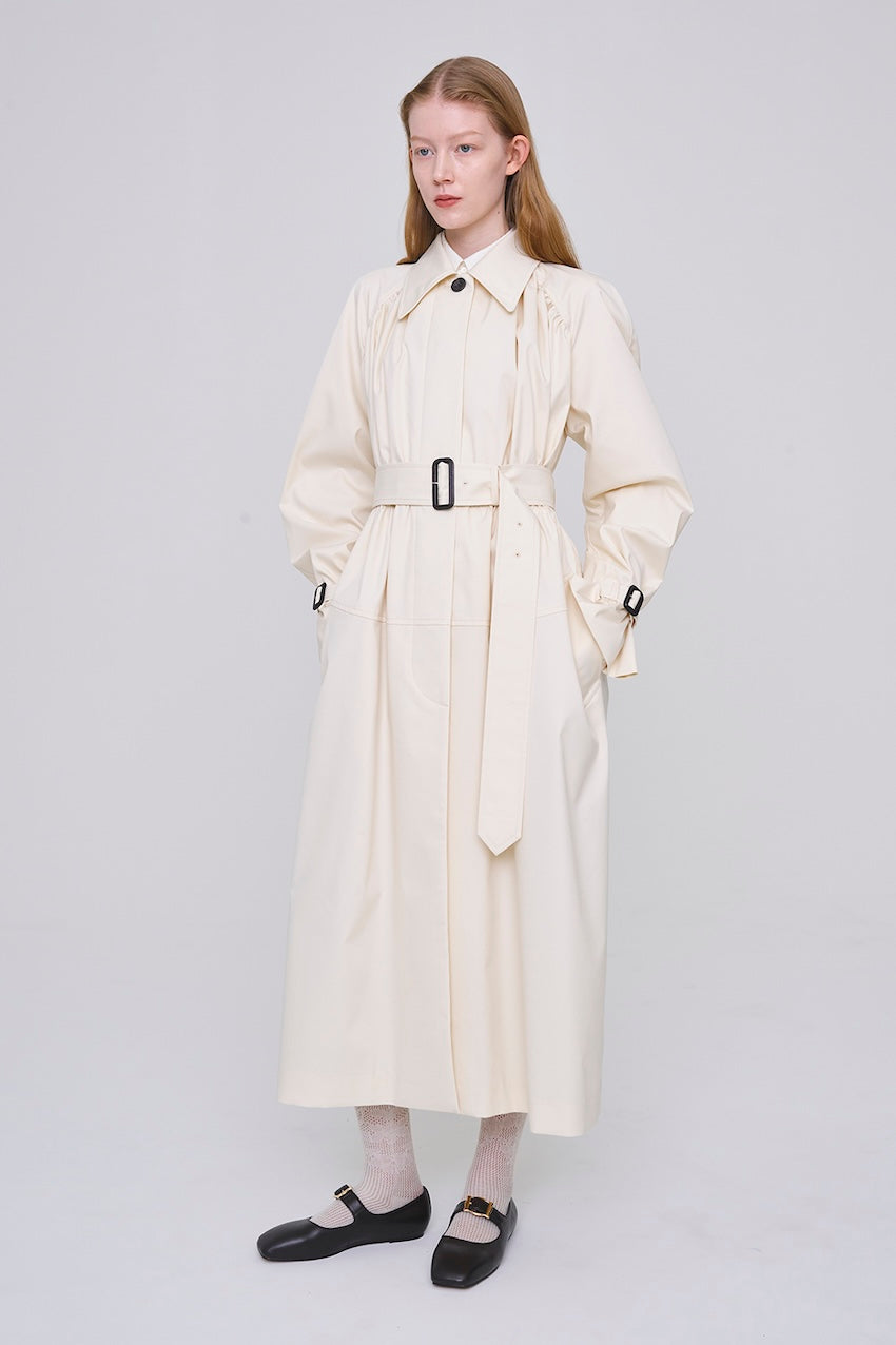COTTON TWILL GATHERED SOUTIEN COLLAR COAT - FETICO