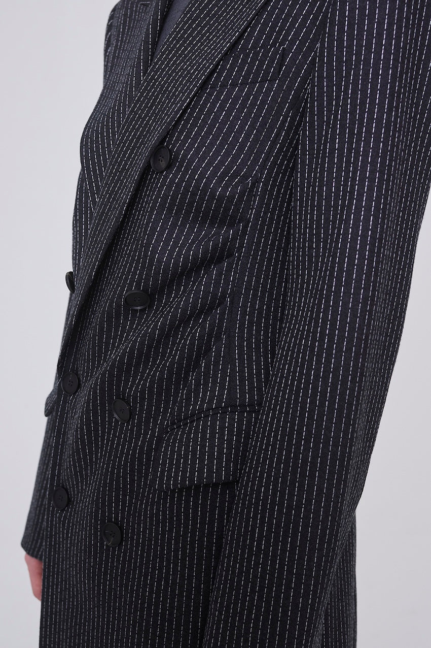 WOOL PINSTRIPE DOUBLE BREASTED COAT - FETICO