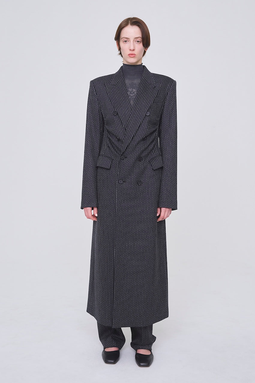 WOOL PINSTRIPE DOUBLE BREASTED COAT - FETICO