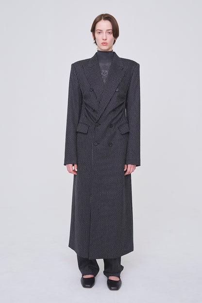 WOOL PINSTRIPE DOUBLE BREASTED COAT - FETICO