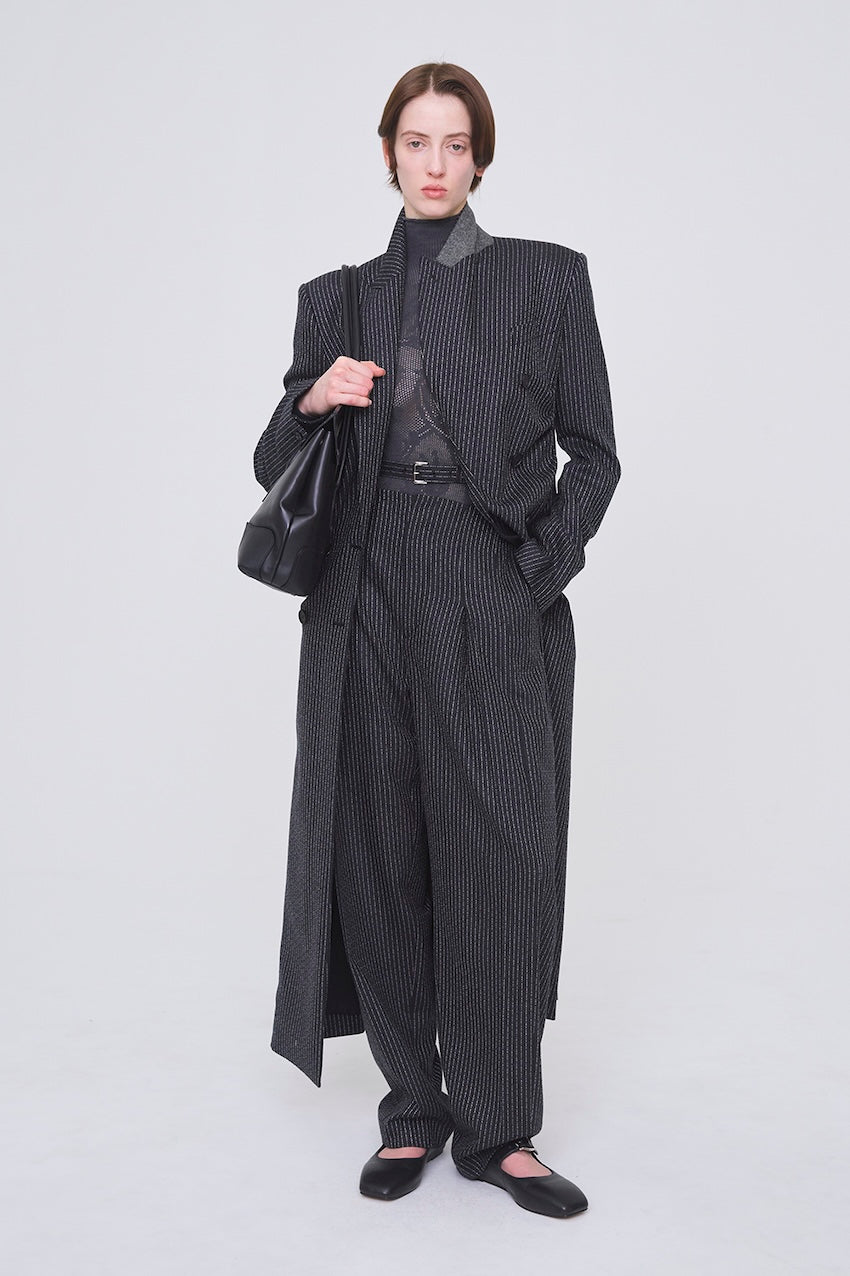 WOOL PINSTRIPE DOUBLE BREASTED COAT - FETICO