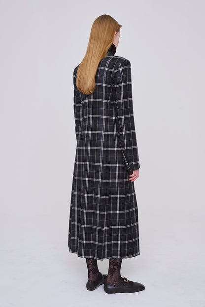 WOOL CHECK DOUBLE BREASTED COAT - FETICO