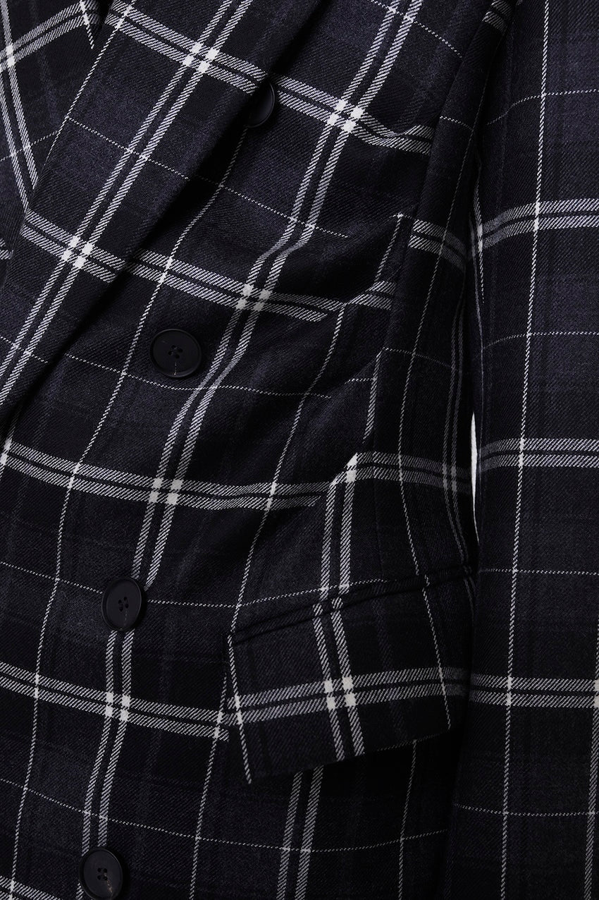 WOOL CHECK DOUBLE BREASTED COAT - FETICO