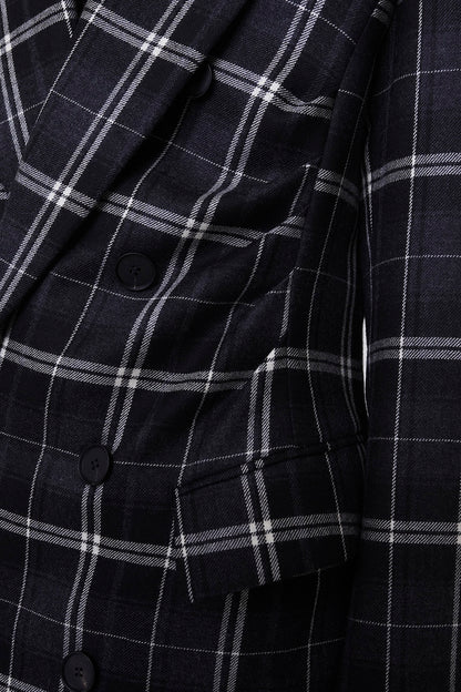 WOOL CHECK DOUBLE BREASTED COAT - FETICO
