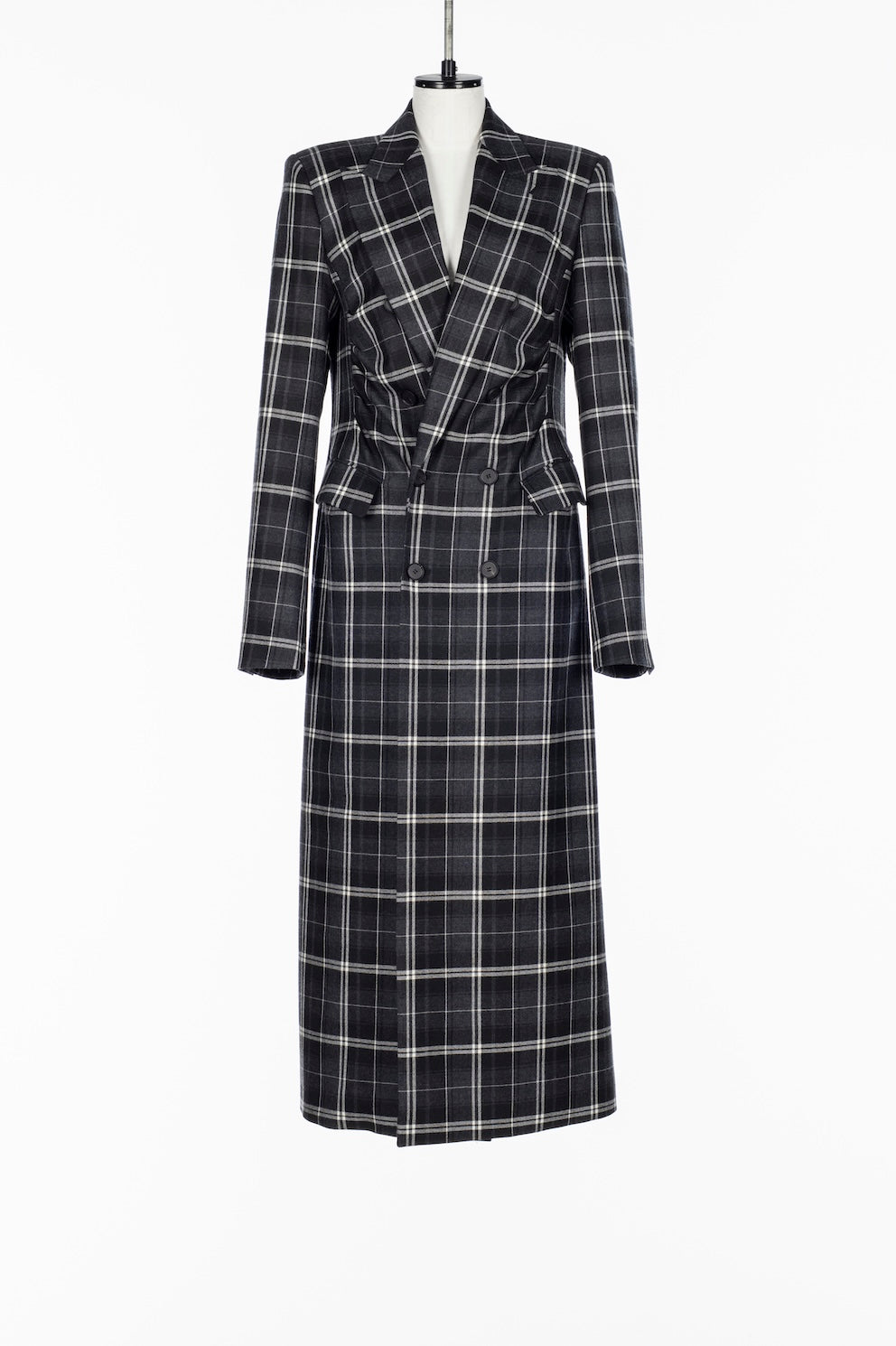 WOOL CHECK DOUBLE BREASTED COAT - FETICO