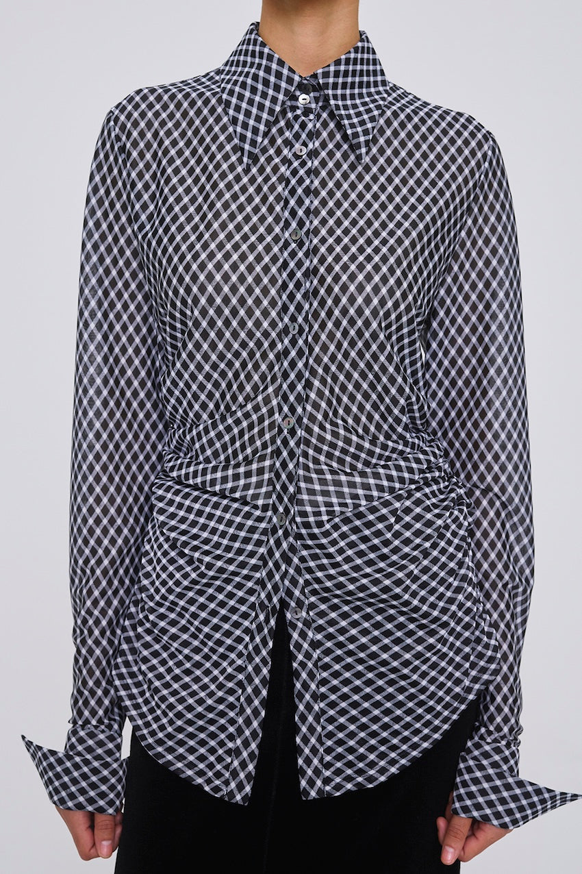 JERSEY CHECK WAIST GATHERED SHIRT - FETICO