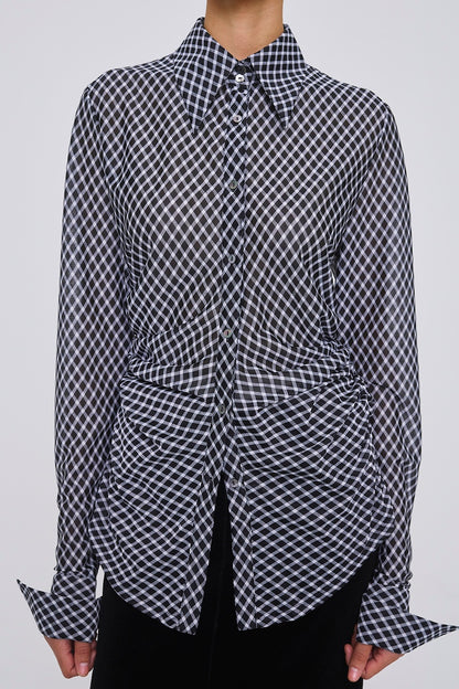 JERSEY CHECK WAIST GATHERED SHIRT - FETICO