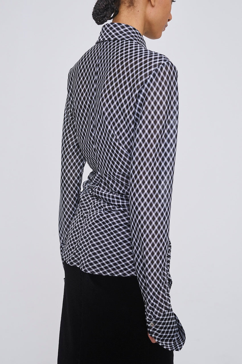 JERSEY CHECK WAIST GATHERED SHIRT - FETICO